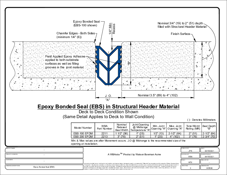 WBAsics Epoxy Bonded Seal with Header Cover