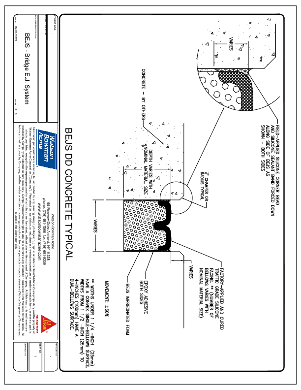 BEJS DD CONC TYPICAL Bridge Expansion Joint System Deck to Deck in Concrete L Cover