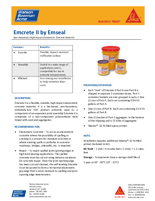 Emcrete II Data Sheet Cover
