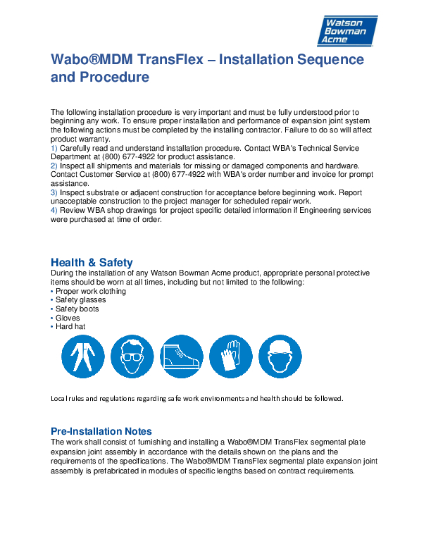 Wabo®MDM TransFlex (MDM) Installation Procedure Cover