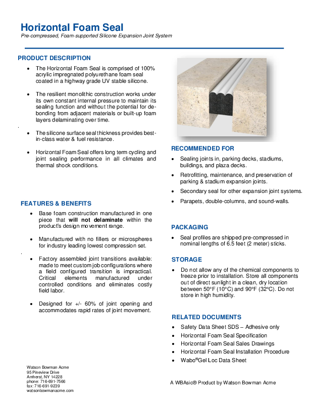 WBAsic®Horizontal Foam Seal (HFS) Technical Data Sheet Cover