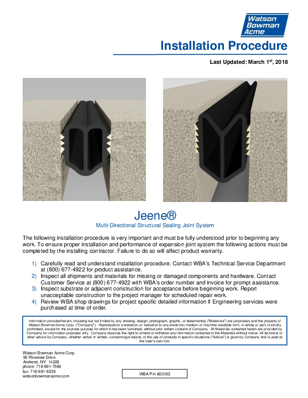 Jeene® (FW, W) Installation Procedure Cover