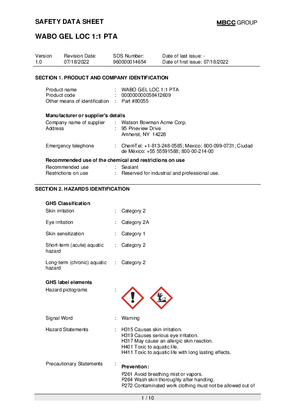 MX SDS for WABO GEL LOC 1 to 1 Part A EN Part 80055 Cover