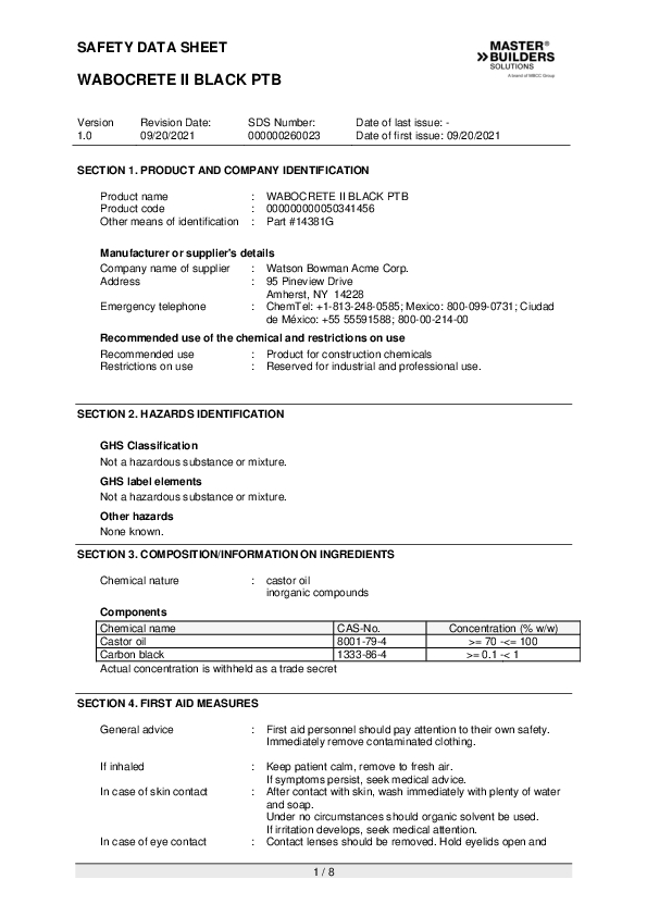 MX SDS for WABOCRETE II BLACK PTB EN Part 14381 G Cover