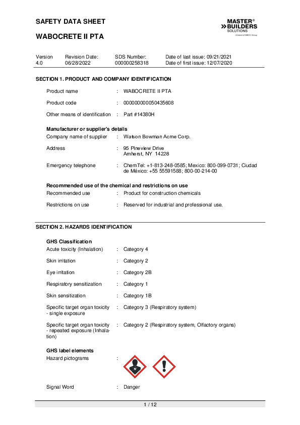 MX SDS for WABOCRETE II PTA EN Part 14380 H V4 Cover