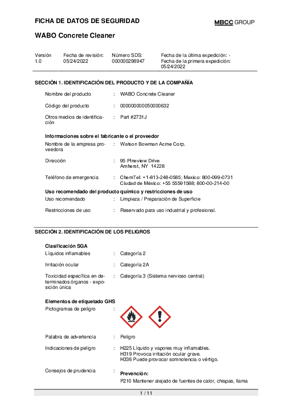 MX SDS for Wabo Concrete Cleaner ES Part 2731 J Cover