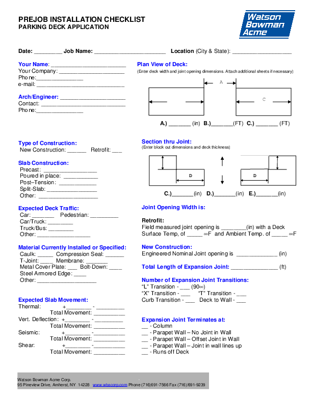 Parking and Stadiums Pre-job Survey Cover