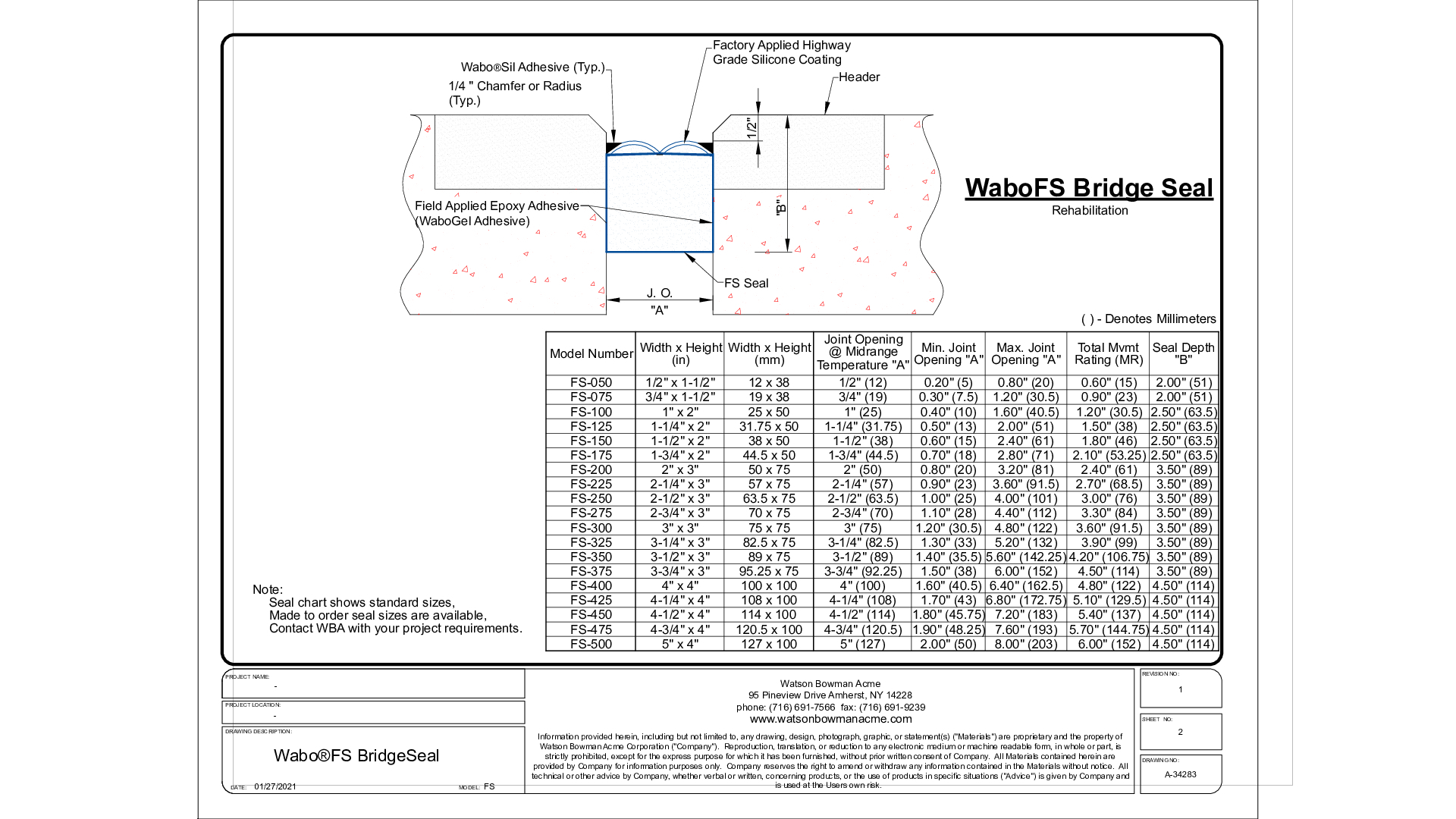 Wabo FS Bridge Seal CAD Detail Cover