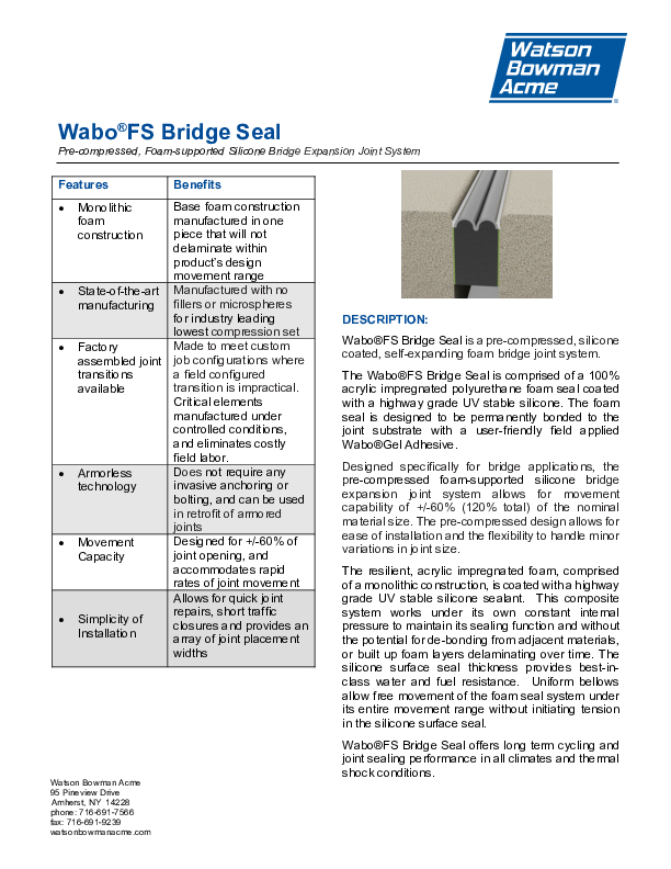 Wabo®FS Bridge Seal (FS) Technical Data Sheet Cover