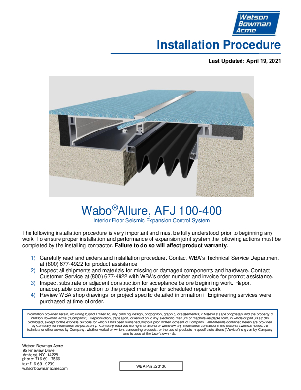 Wabo®Allure (AFJ-100-400) Installation Procedure Cover