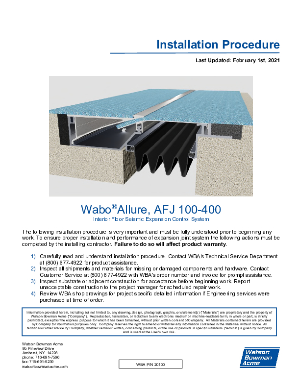 Wabo®Allure (AFJ-100-400) Installation Procedure Cover