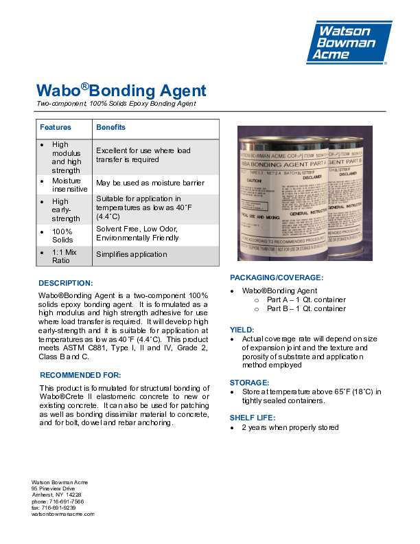 Wabo®BondingAgent Data Sheet Cover