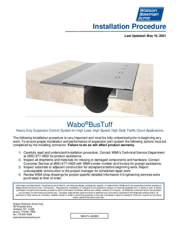 Wabo®BusTuff (BTS) Installation Procedure Cover