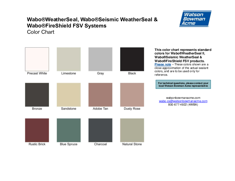 Wabo®Seismic WeatherSeal (SWS) Color Chart Cover