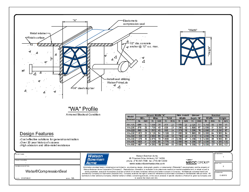 Wabo®CompressionSeal (WA 175-500 Armored) CAD Detail Cover