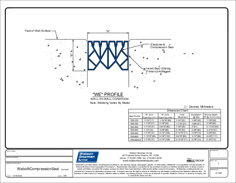 Wabo®CompressionSeal Wall (WE-225-600) CAD Detail Cover