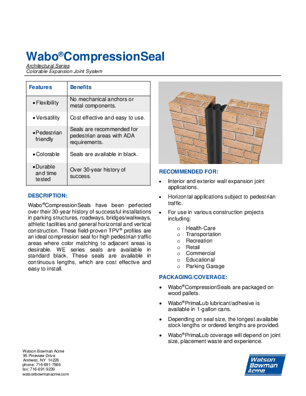 Wabo®CompressionSeal (WE, WA) Technical Data Sheet Cover