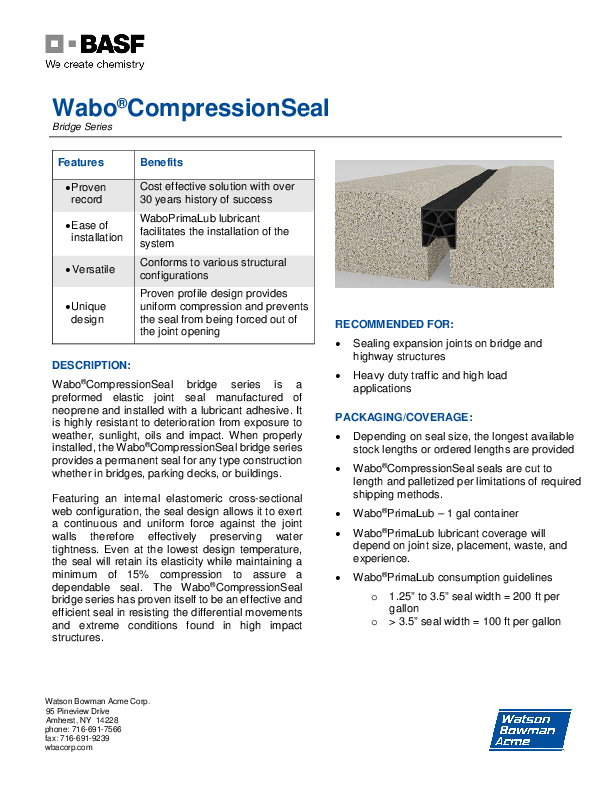 Wabo®CompressionSeal (WA, WG, WJ) Technical Data Sheet Cover