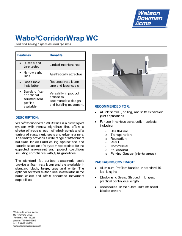 Wabo®CorridorWrap Wall & Ceiling (CEB, CWCA, CWWE, CWWF, CWWM, CWWS) Technical Data Sheet Cover