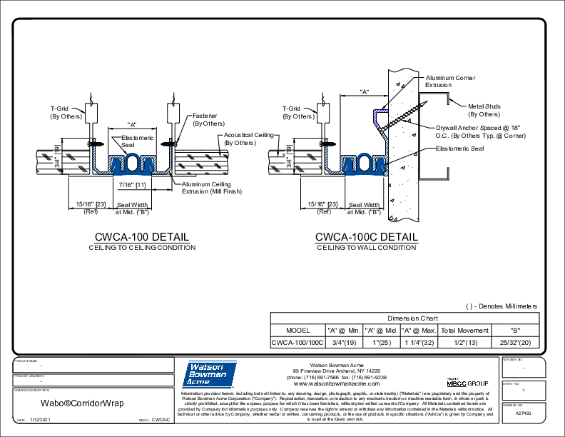 Wabo®CorridorWrap Wall & Ceiling (CWCA-100/100C) CAD Detail Cover