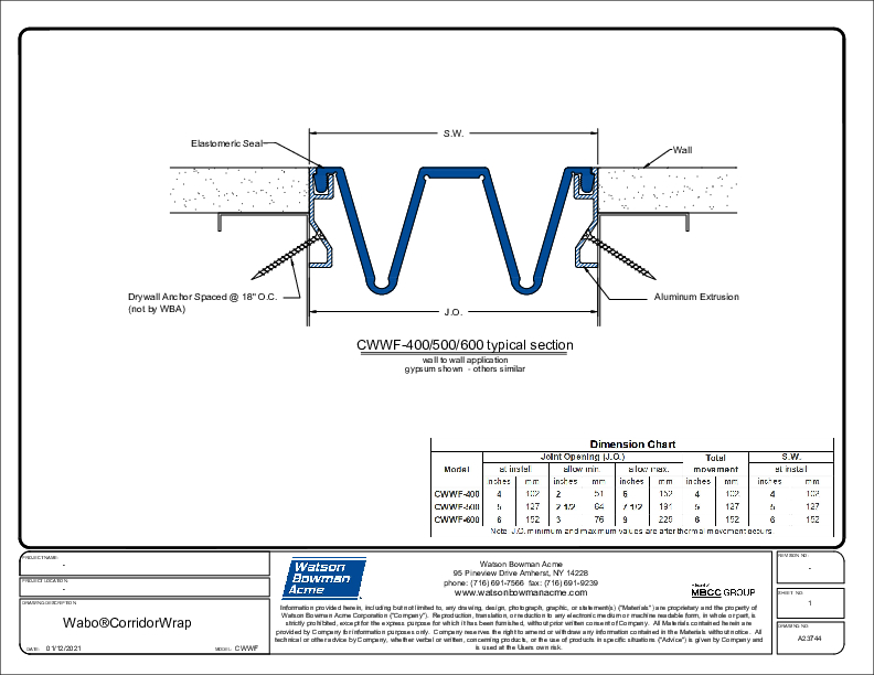 Wabo®CorridorWrap Wall & Ceiling (CWWF-400-600) CAD Detail Cover