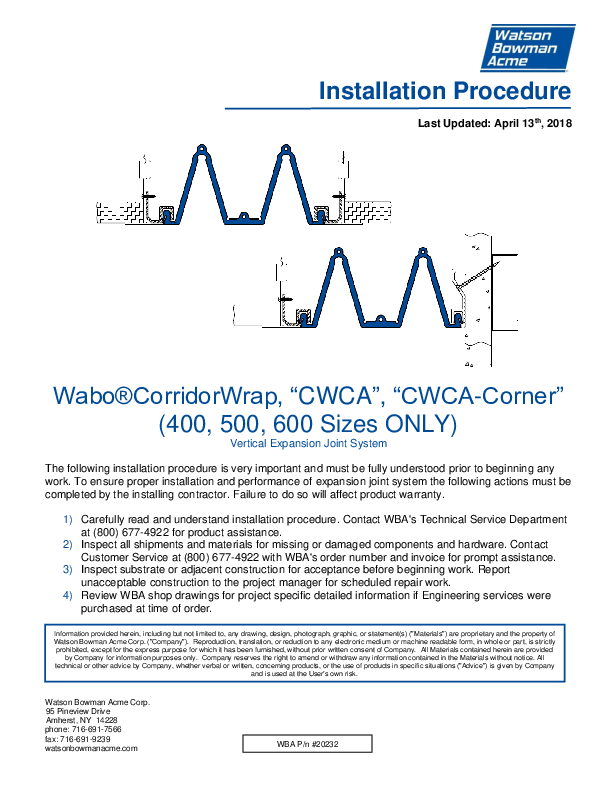 Wabo®CorridorWrap (CWCA 400-600) Installation Procedure Cover