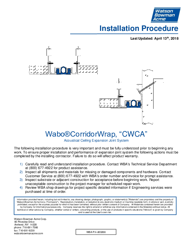 Wabo®CorridorWrap (CWCA) Installation Procedure Cover