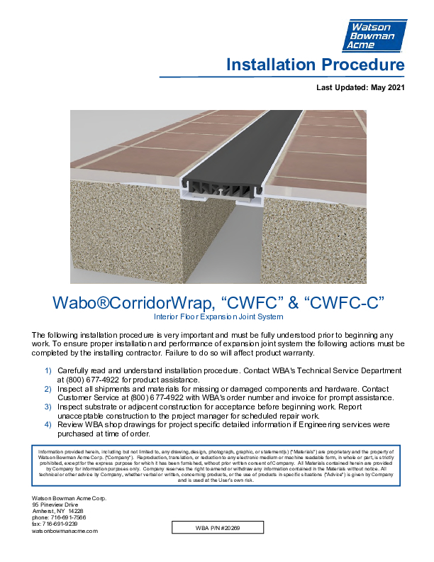 Wabo®CorridorWrap (CWFC) Installation Procedure Cover
