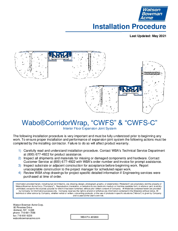 Wabo®CorridorWrap (CWFS) Installation Procedure Cover