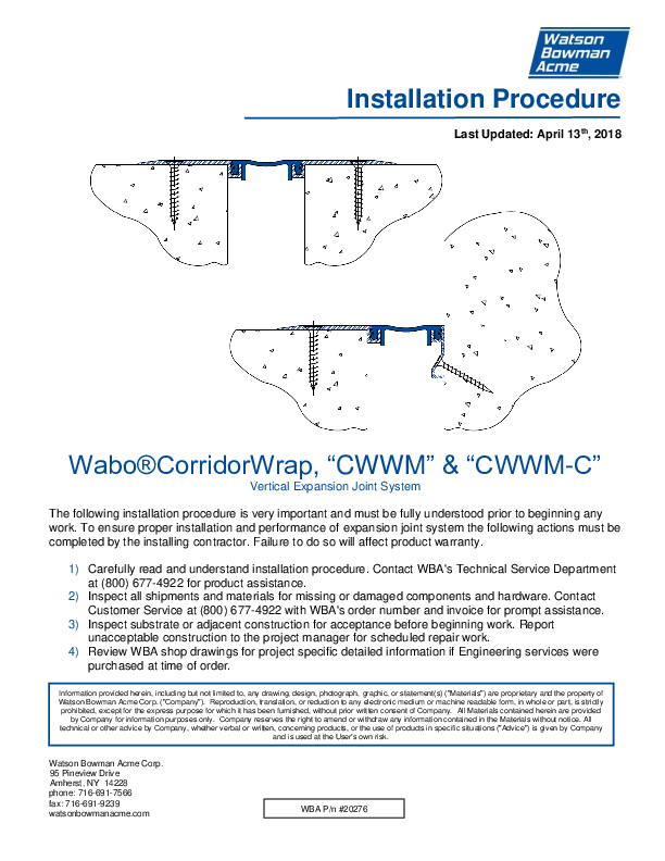 Wabo®CorridorWrap (CWWM) Installation Procedure Cover
