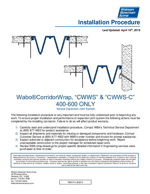 Wabo®CorridorWrap (CWWS 400-600) Installation Procedure Cover
