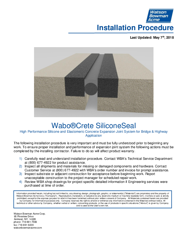 Wabo®Crete SiliconeSeal Installation Procedure Cover