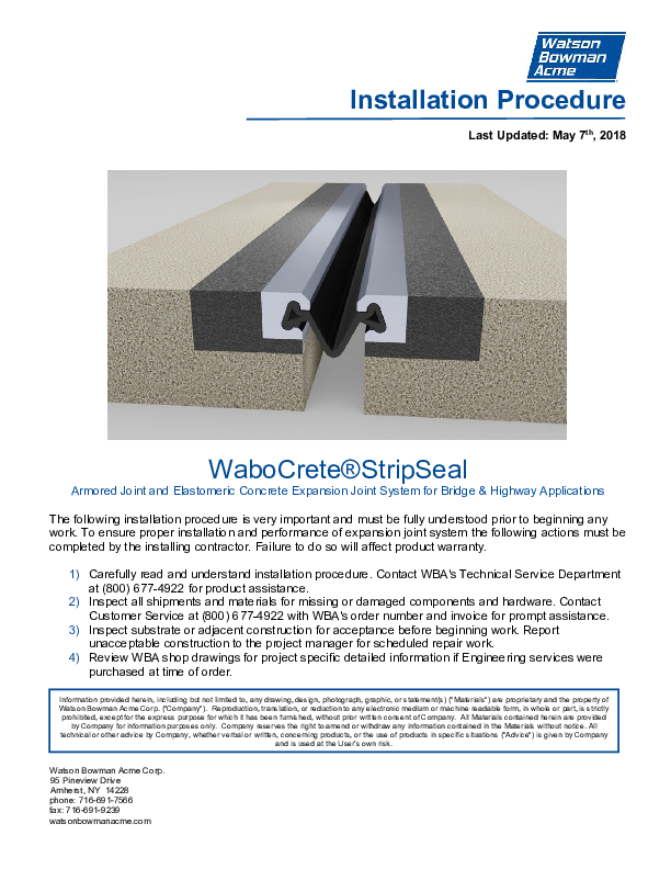 WaboCrete®StripSeal Bridge Installation Procedure Cover