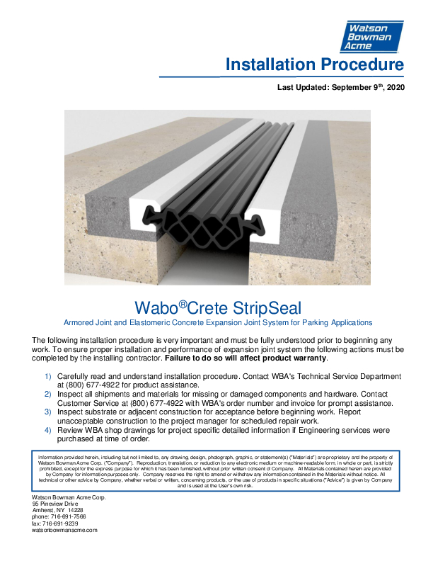 WaboCrete® StripSeal - Parking Installation Procedure Cover