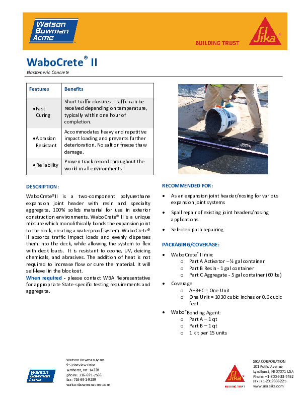 Wabo Crete II Data Sheet Cover
