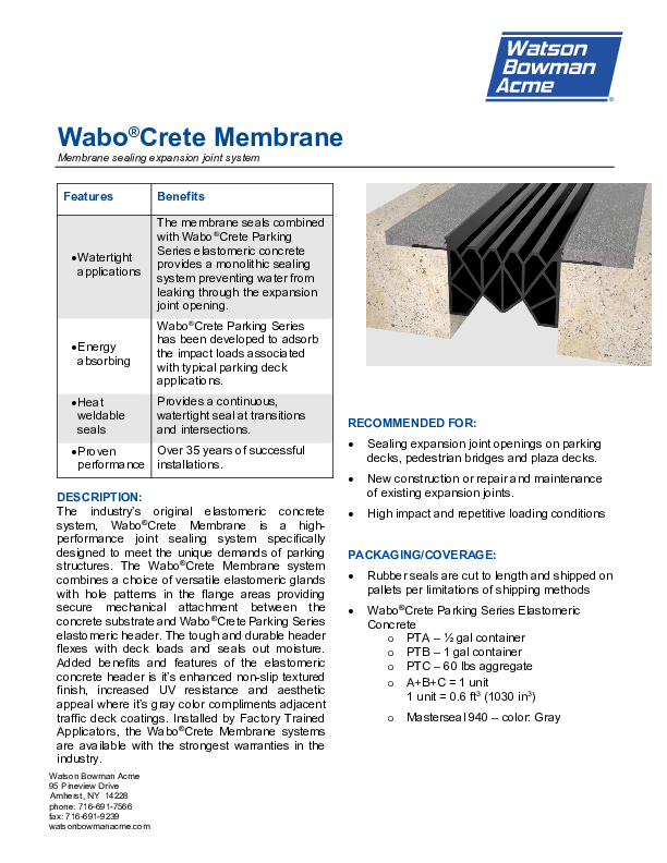 Wabo®Crete Membrane (ME, MM, MX) Technical Data Sheet Cover