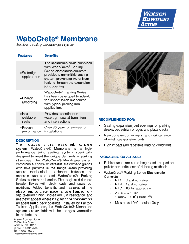 Wabo Crete Membrane 0723 Data Sheet Cover