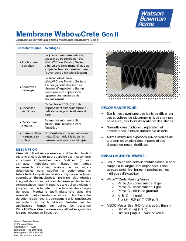 Wabo Crete Membrane Gen II 0321 Data Sheet French Cover