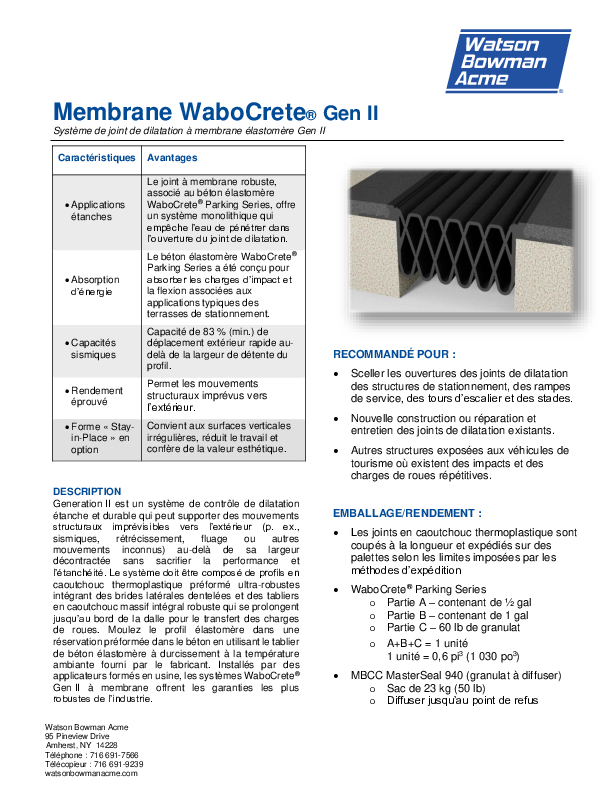 Wabo Crete Membrane Gen II 1023 Data Sheet FR Cover