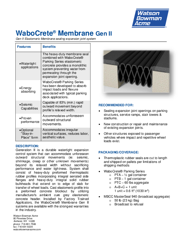 Wabo Crete Membrane Gen II 1023 Data Sheet Cover