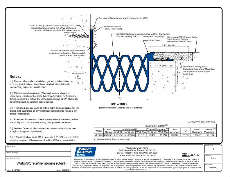 Wabo®CreteMembrane GenII (ME-700C) CAD Detail - Sht 1 of 2 Cover