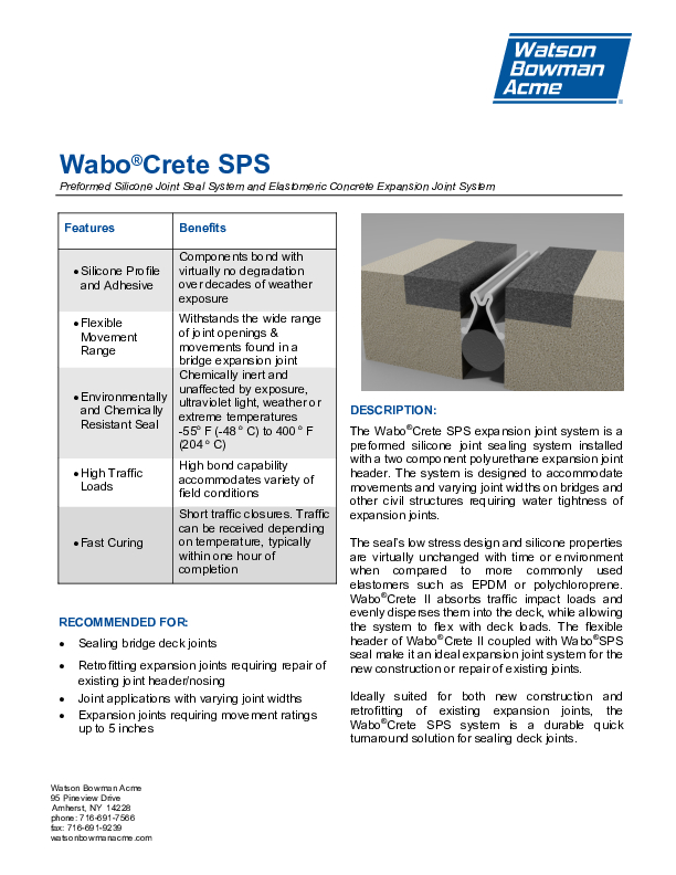 Wabo®Crete SPS Technical Data Sheet Cover