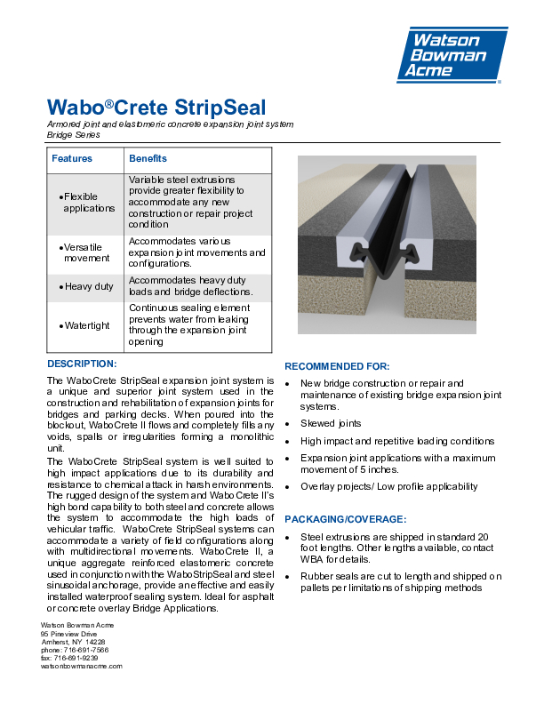 Wabo®Crete StripSeal SSS Bridge (SE, EFE) Technical Data Sheet Cover