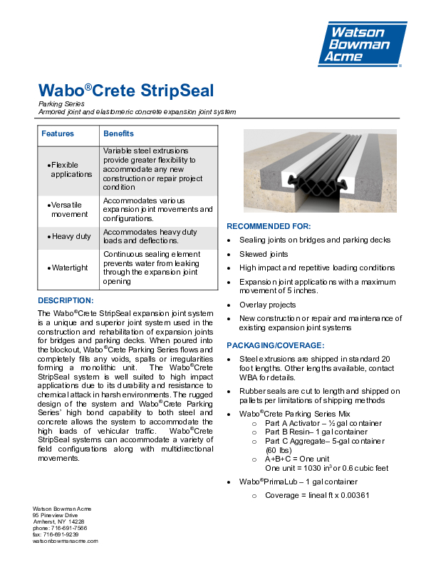 Wabo®Crete StripSeal Park 0920 Technical Data Sheet Cover
