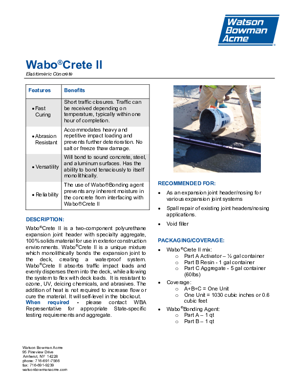 Wabo®Crete II Elastomeric Concrete Technical Data Sheet Cover