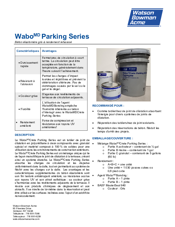 WaboCrete® Parking Series 0321 Data Sheet French Cover