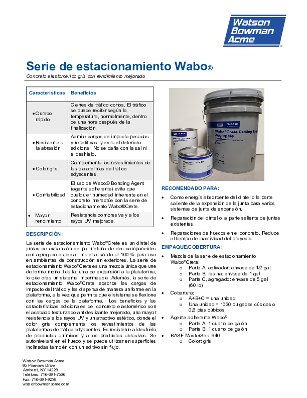 Wabo Crete Parking Series 0321 Data Sheet Spanish Cover
