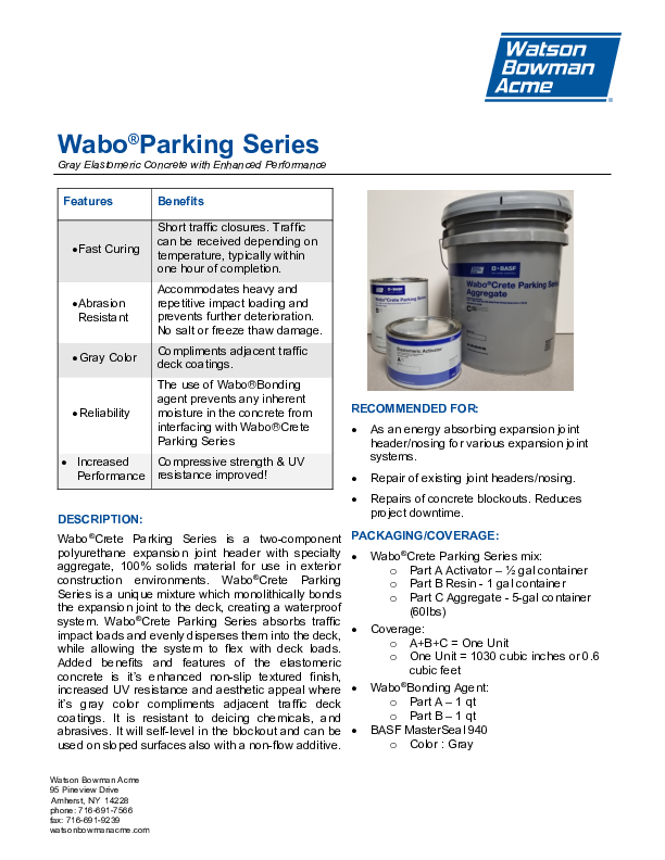 Wabo®Crete Parking Series Technical Data Sheet Cover