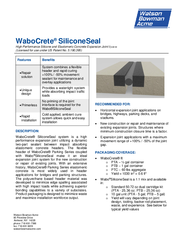Wabo Crete Silicone Seal 0321 Data Sheet 2 2023 Cover