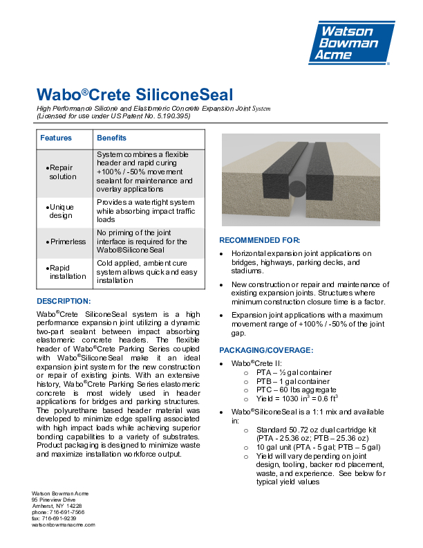 Wabo®Crete SiliconeSeal Technical Data Sheet Cover
